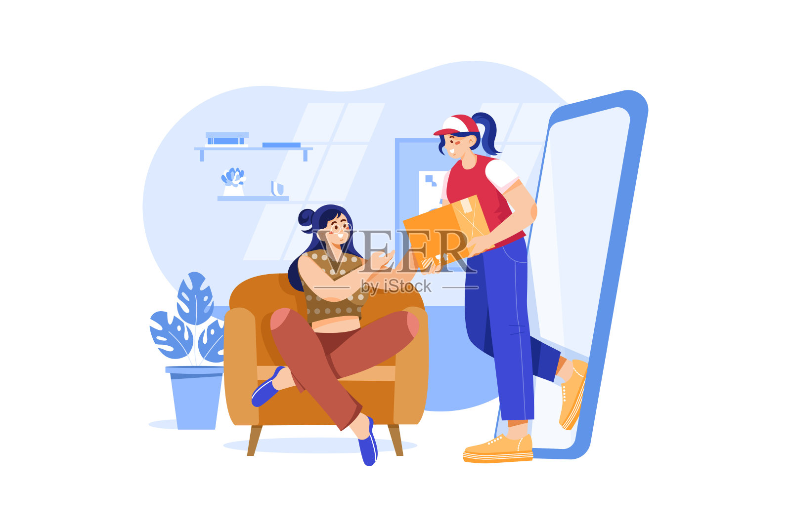 包裹递送服务图解概念。平面插图孤立在白色背景上插画图片素材