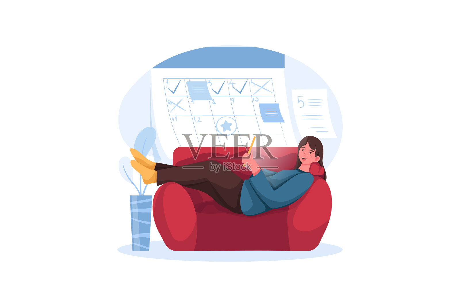 年轻女子安排日程表，以免忘记工作插画图片素材