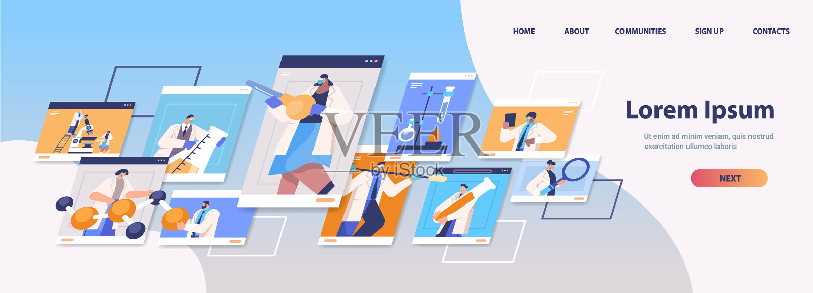 混合种族研究人员与试管工作插画图片素材