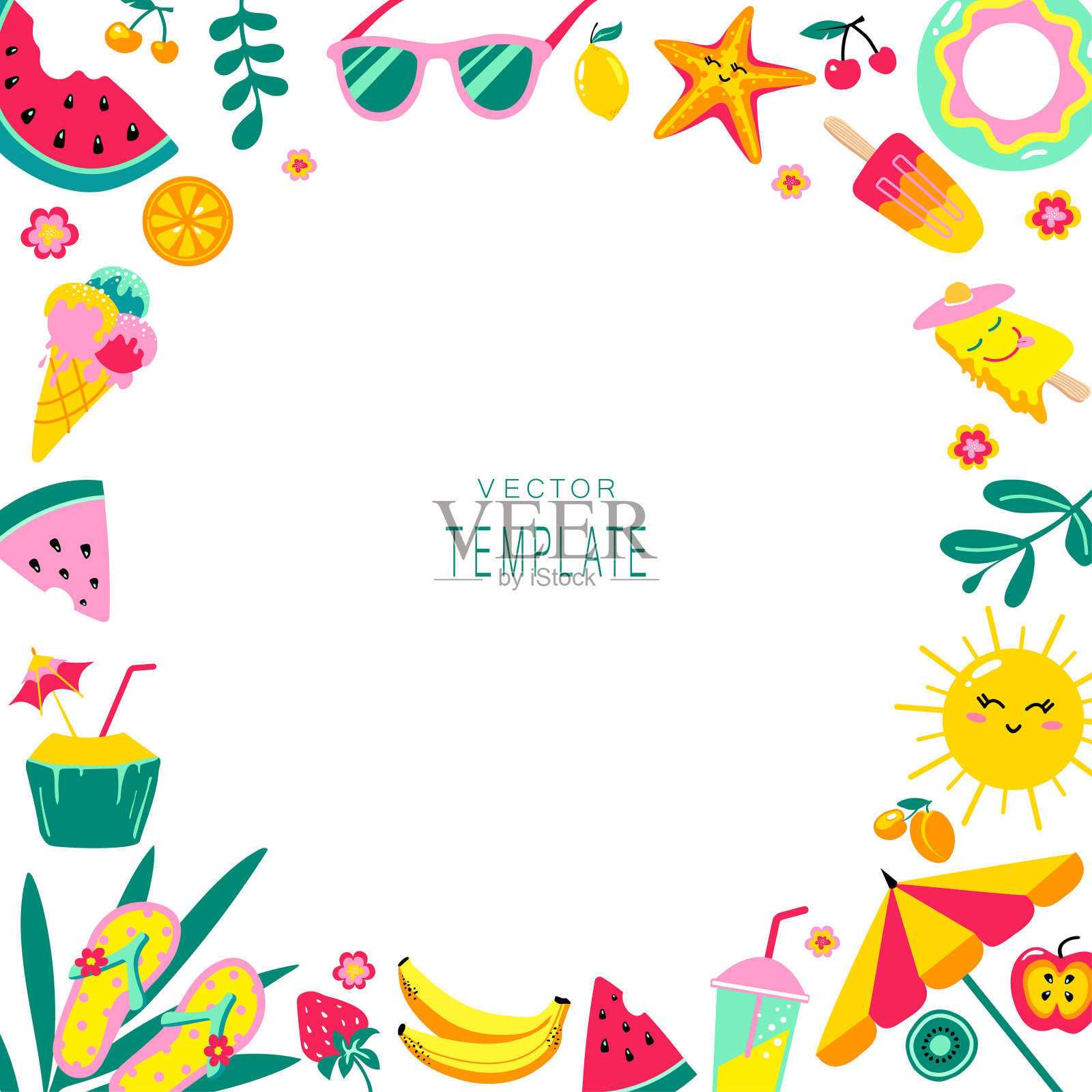 夏季矢量模板，框架。海滩派对插画图片素材