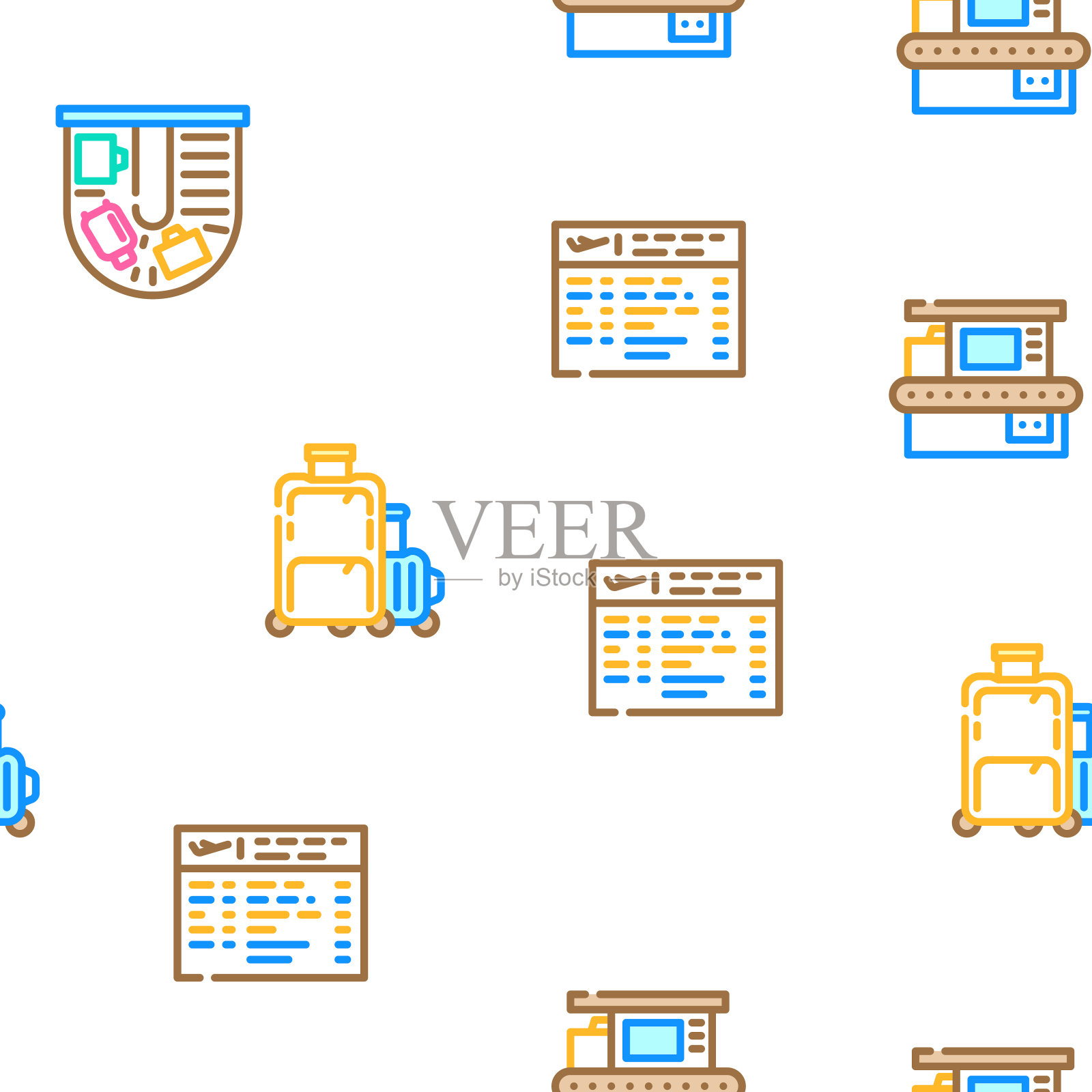 机场电子设备图标设置向量插画图片素材