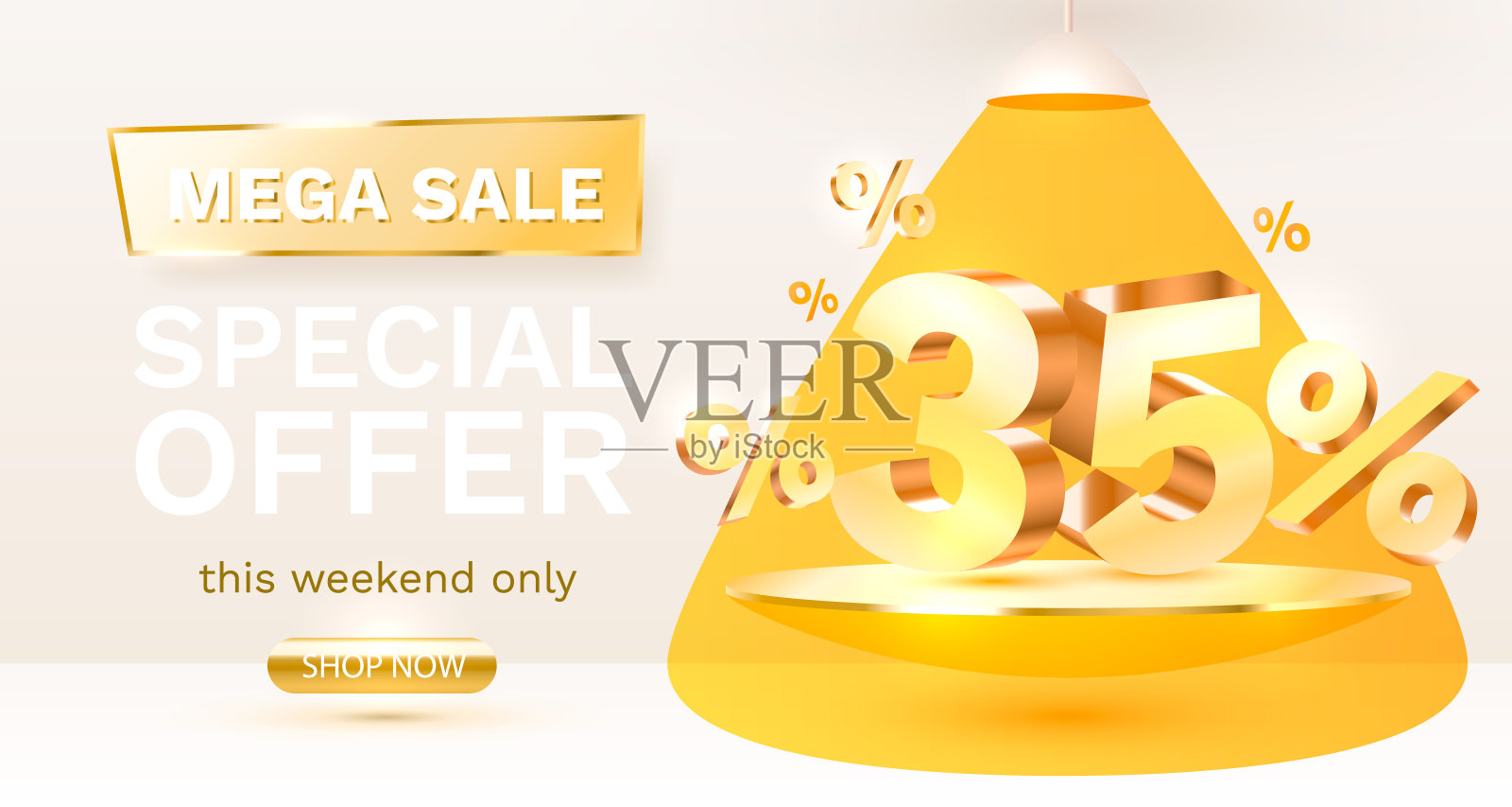 大型促销特别优惠35元，舞台领奖台百分比，舞台领奖台场景与奖品，装饰元素背景。矢量图设计模板素材
