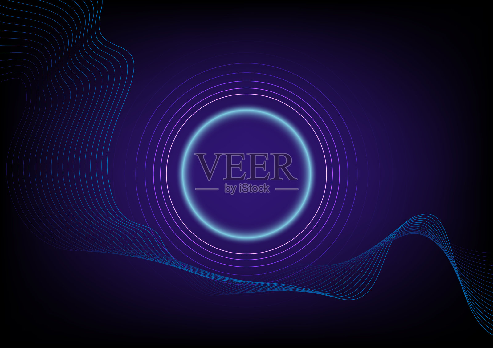 未来动感波和霓虹圈赛博朋克蓝色和紫色现代抽象背景布局插画图片素材