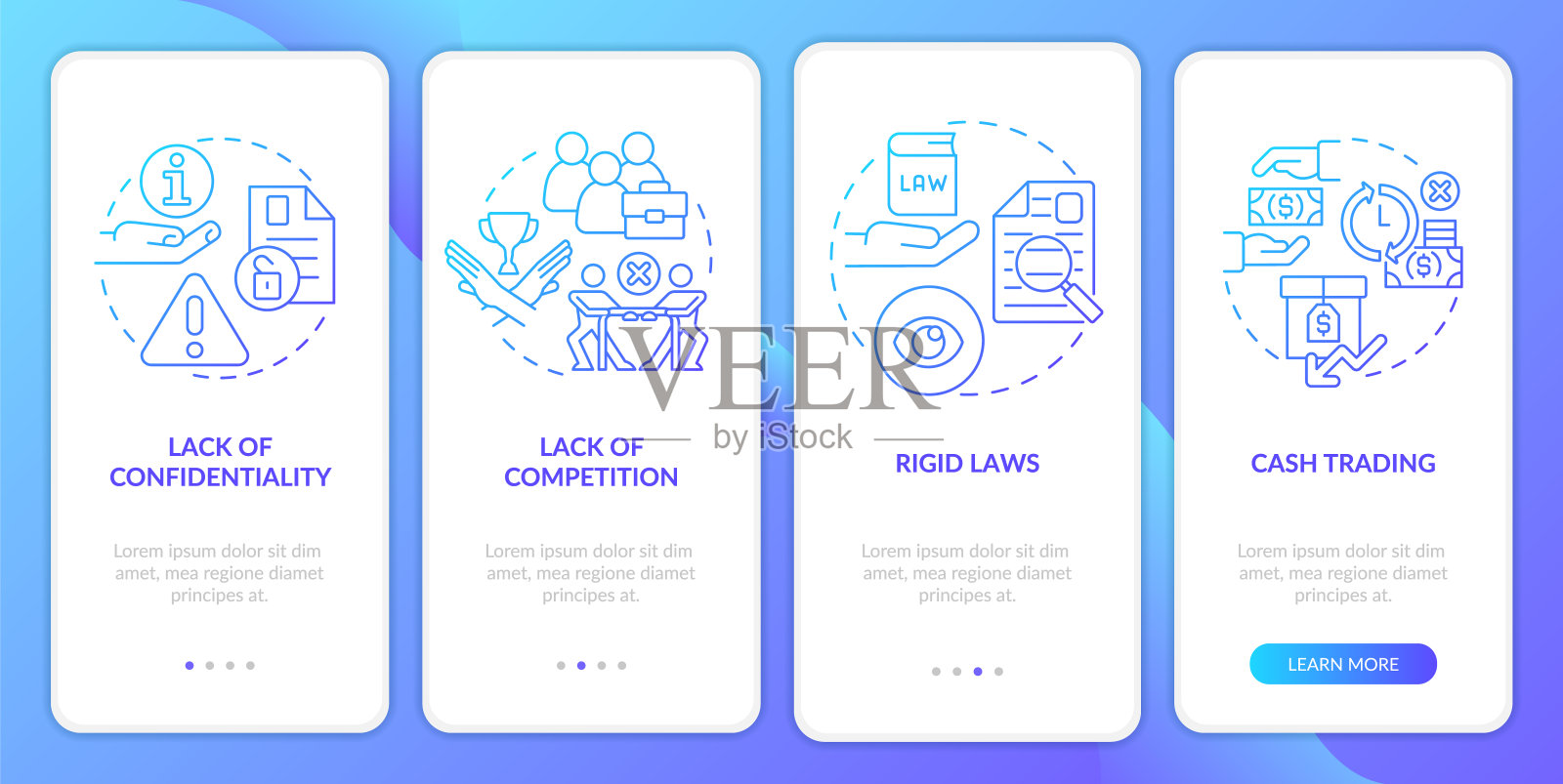 合作模式在手机应用程序屏幕上有蓝色渐变的缺点插画图片素材