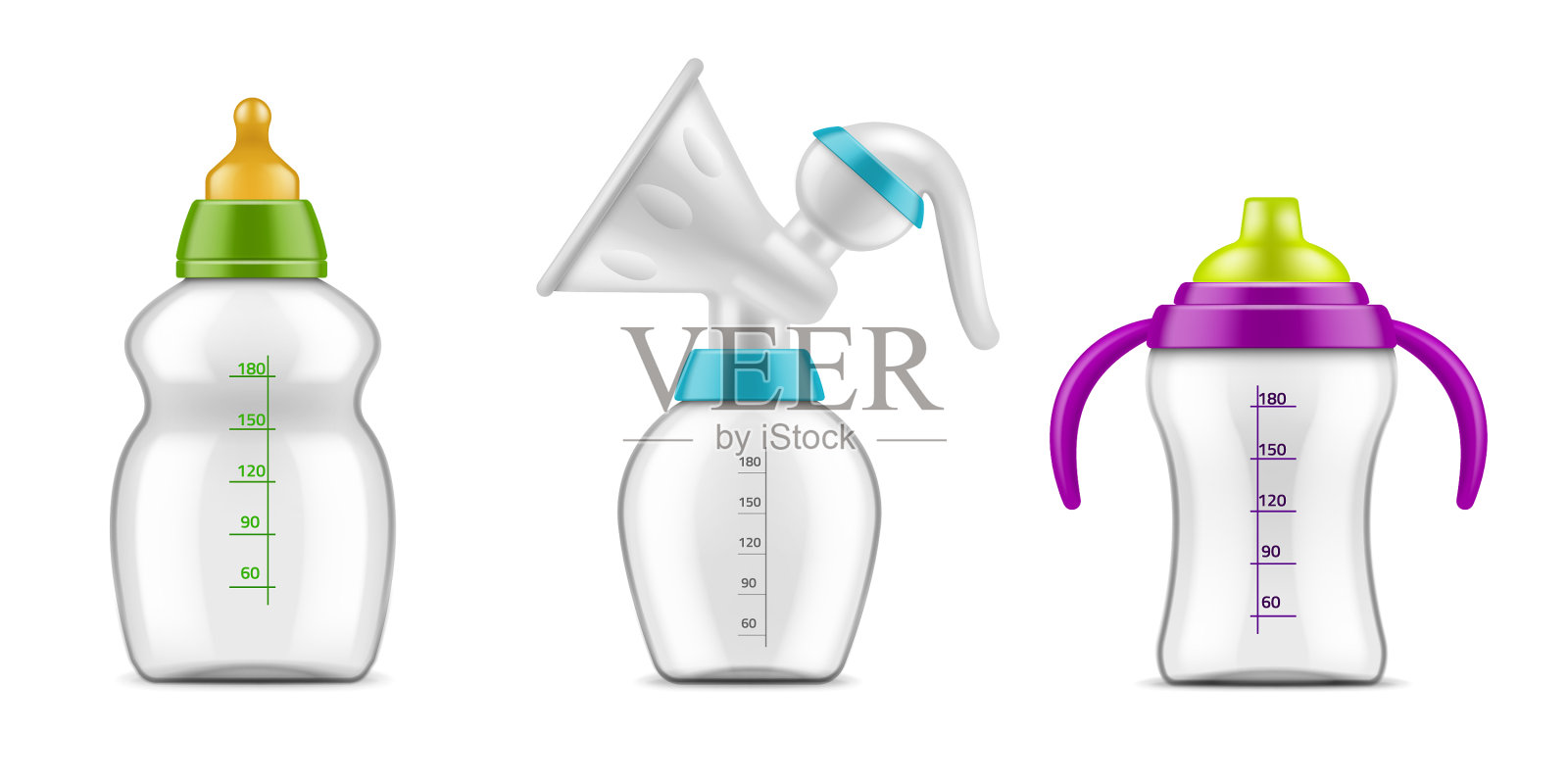 婴儿奶瓶逼真的塑料瓶插画图片素材