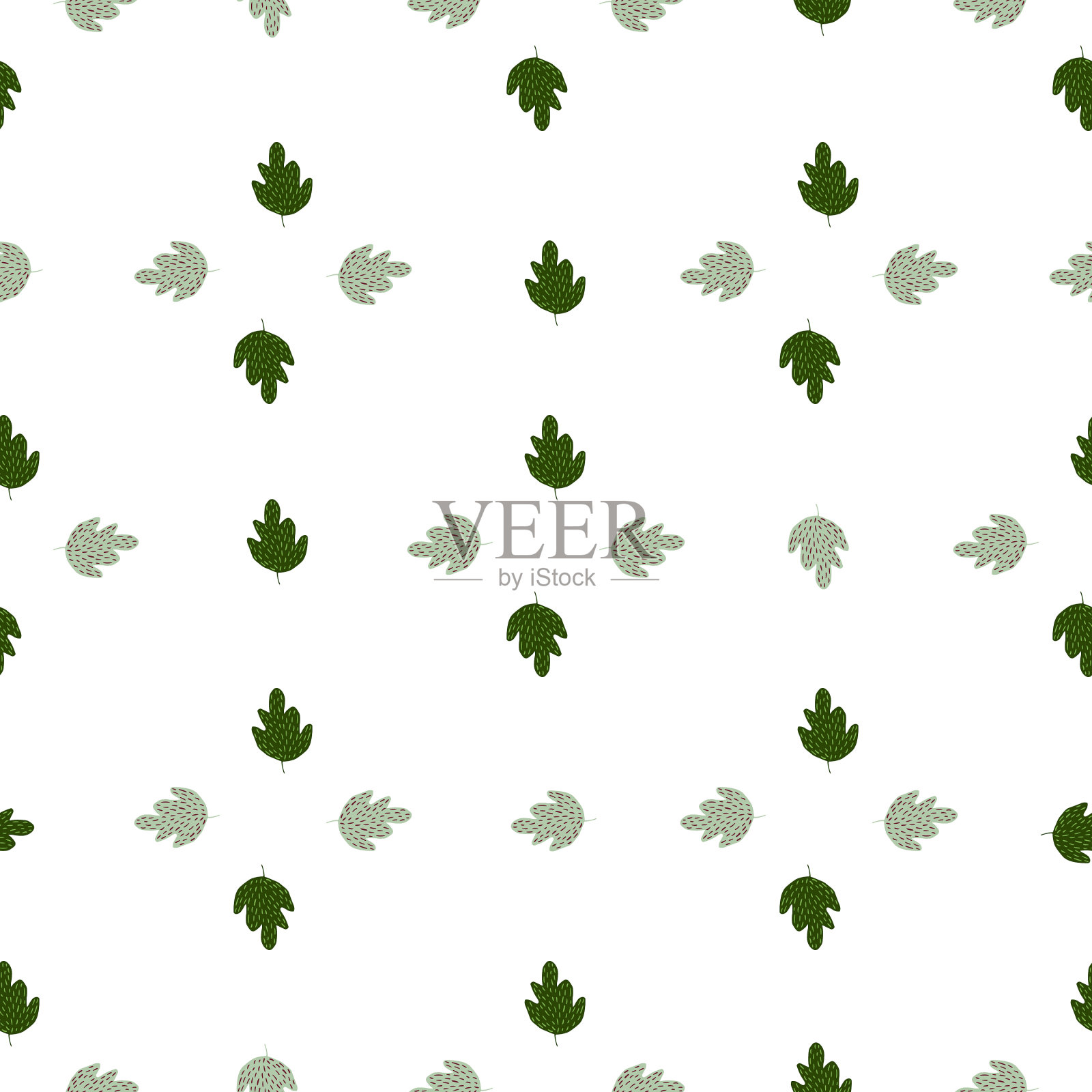 天然橡树绿色无缝图案隔离插画图片素材