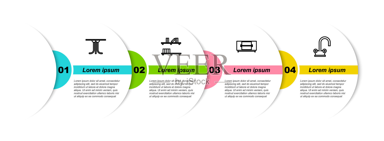 设置线圆桌书架与书籍电视架插画图片素材