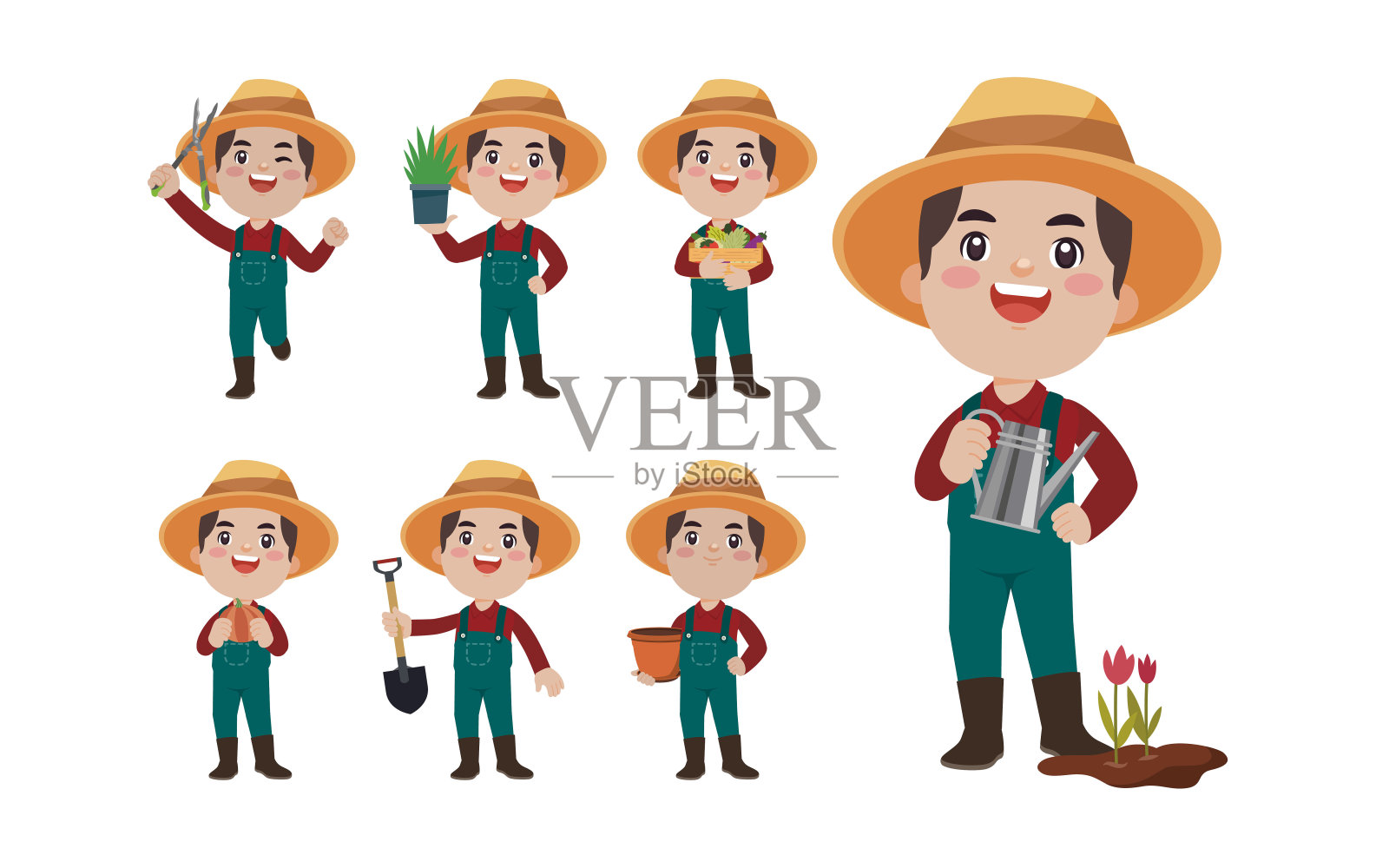 一组农民和园丁的不同姿势设计元素图片