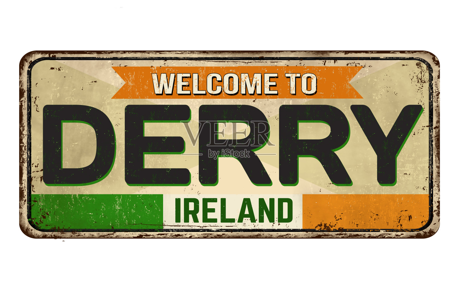 欢迎来到德里古董生锈的金属标志插画图片素材