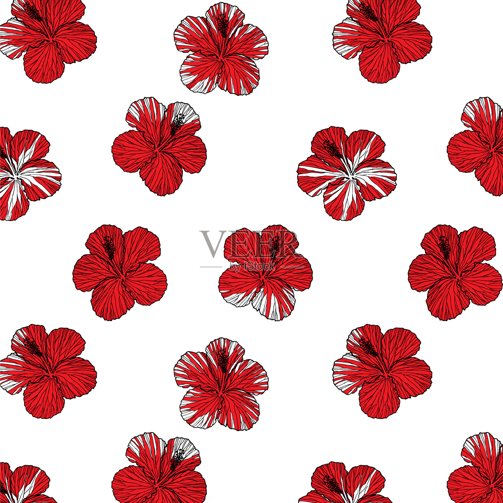 芙蓉花手绘无缝图案背景插画图片素材