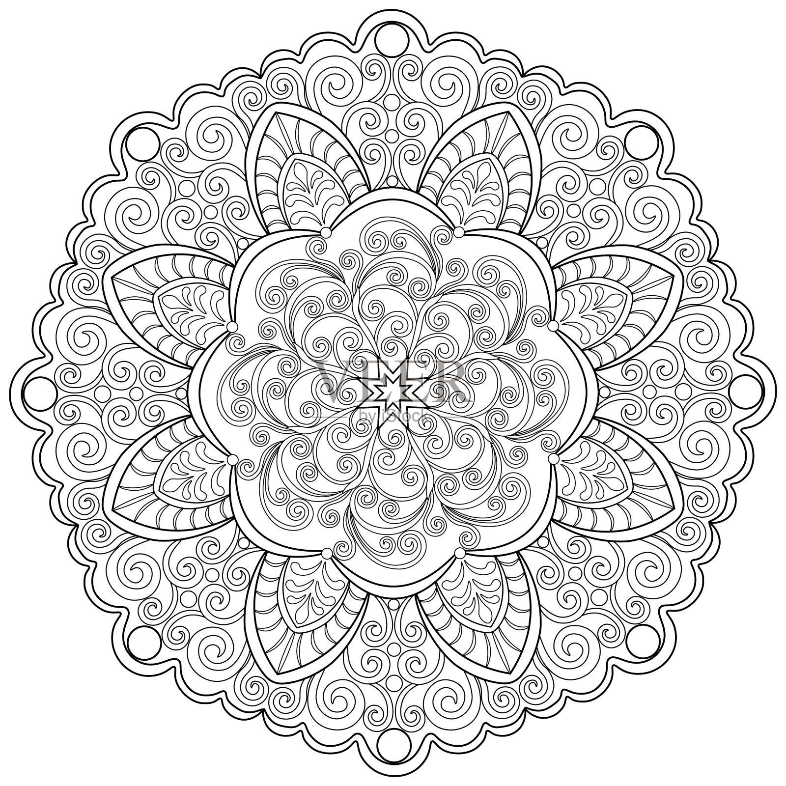 曼荼罗22号，种族图案，物体被隔离在白人背景上。插画图片素材