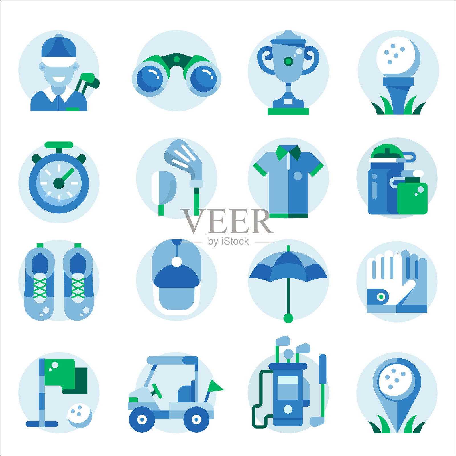 高尔夫装备和衣服图标在平图标素材