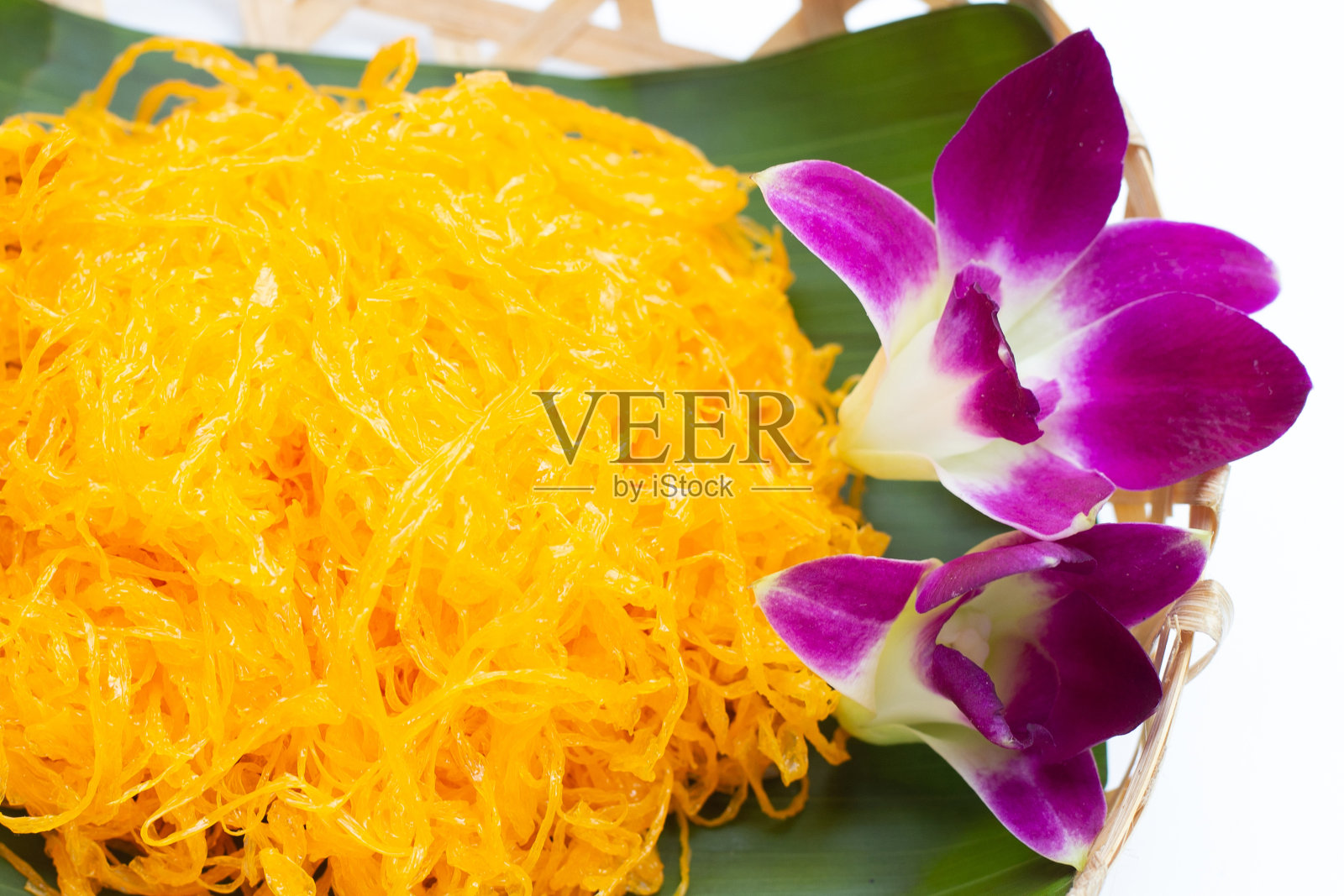 泰式甜点佛伊丁丁，金色蛋黄线照片摄影图片