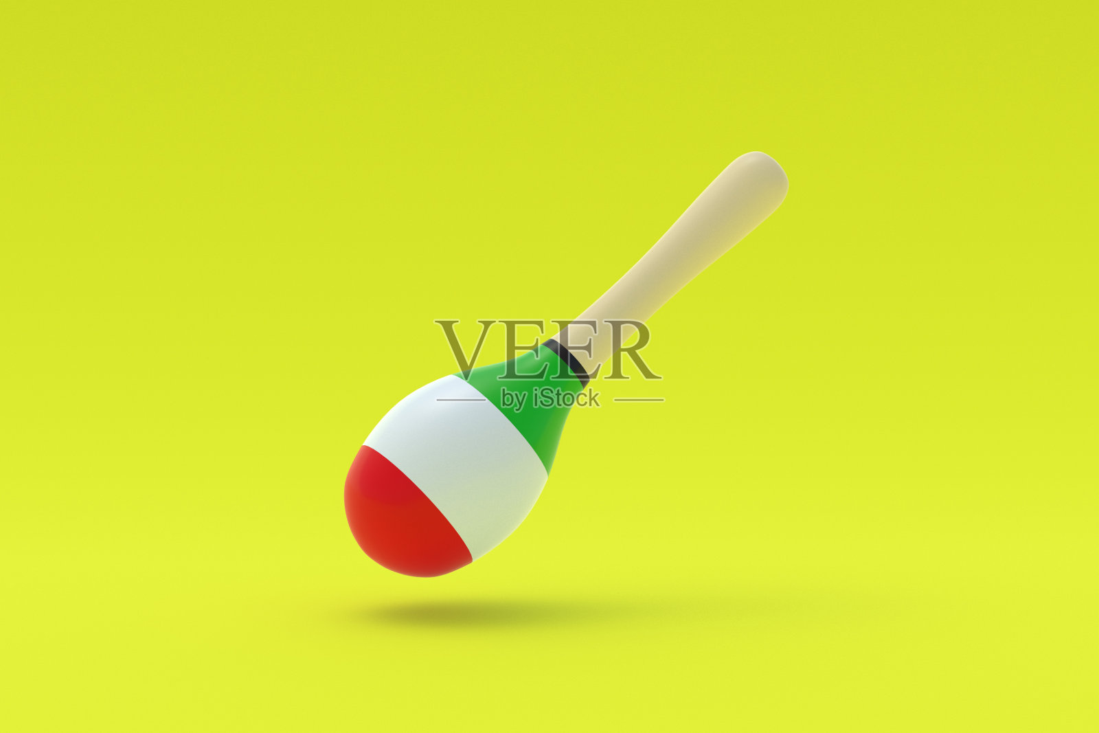 黄色背景上有一个墨西哥沙球。民族乐器。传统的狂欢节设备。节日的象征。拉丁民族饰品。三维渲染照片摄影图片