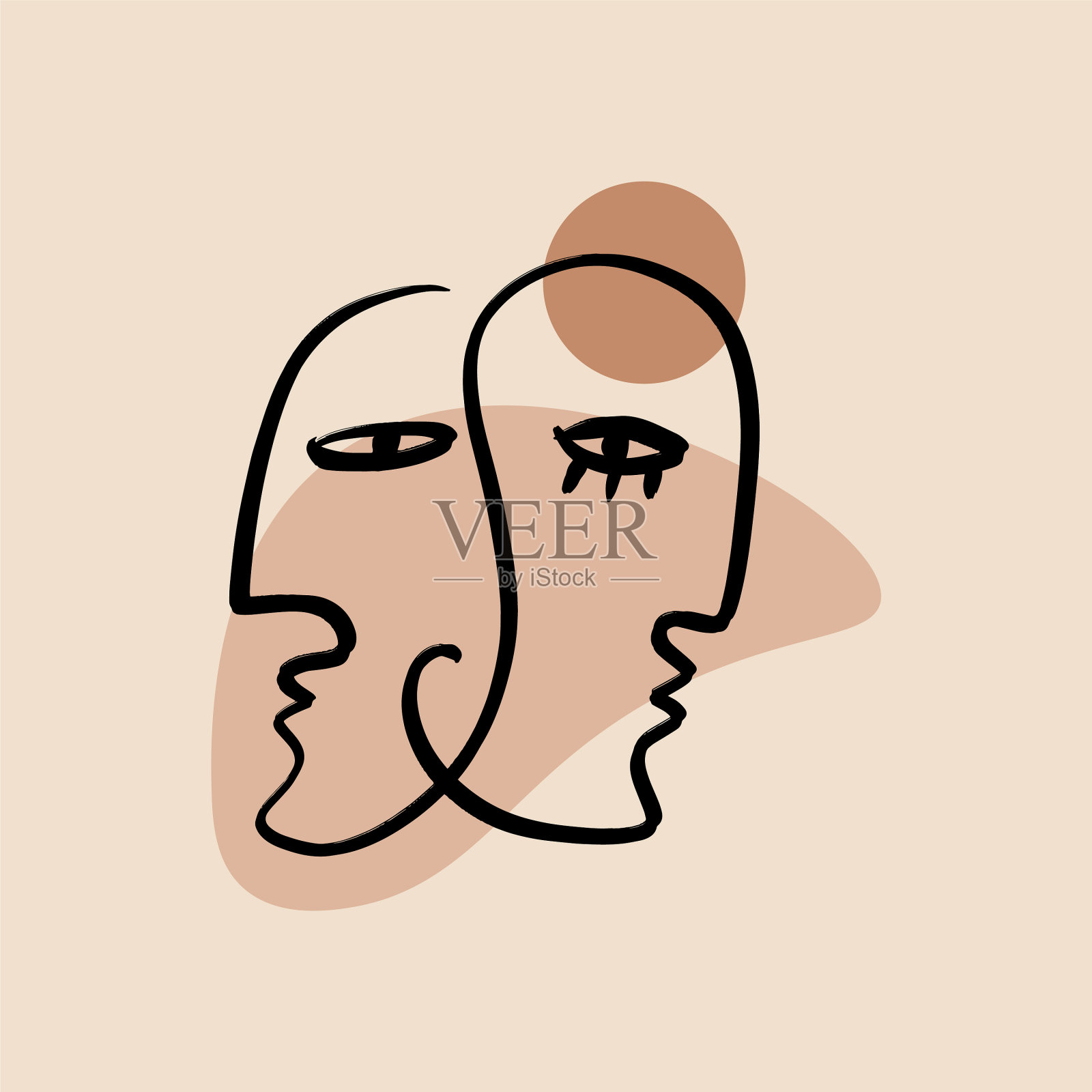 一线面极简艺术现代绘画头插画图片素材