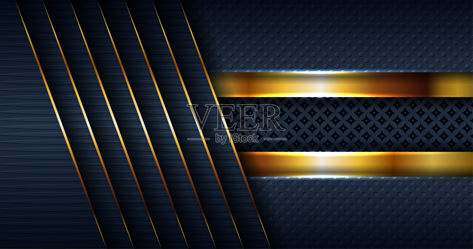 现代黑暗三维抽象海军蓝背景与金色线条形状插画图片素材