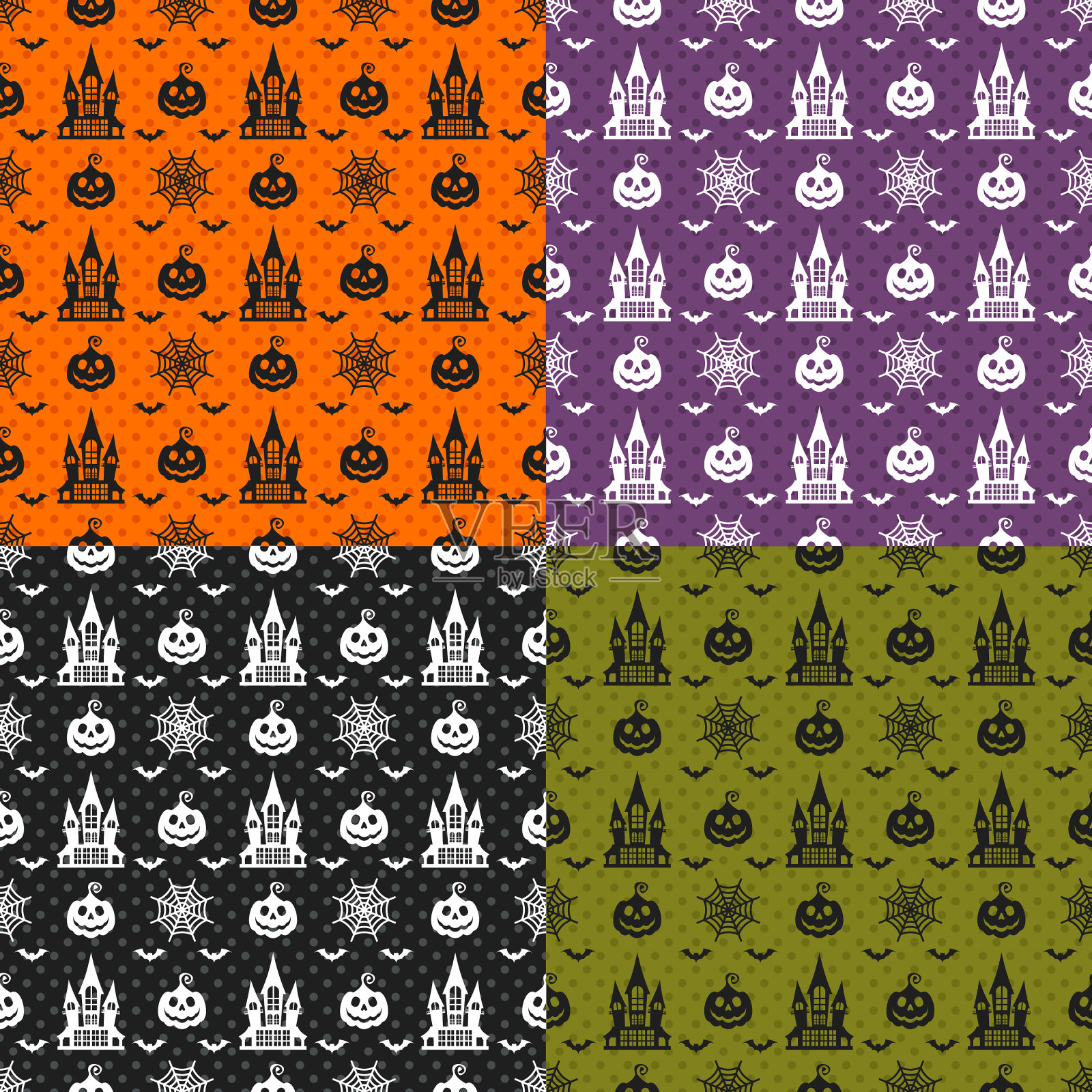 万圣节无缝图案设置彩色背景图标素材