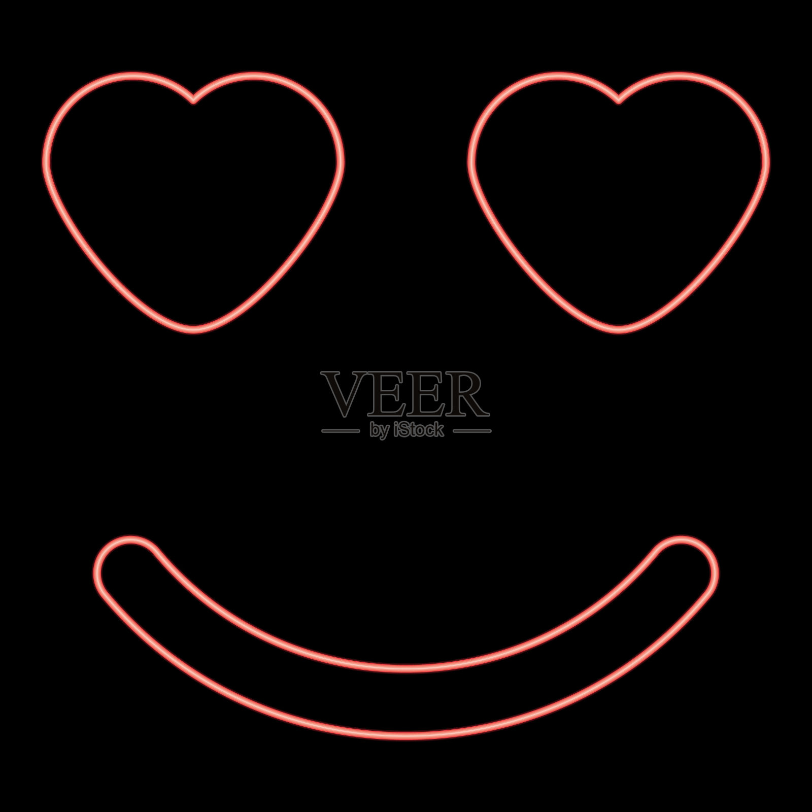 霓虹灯微笑与心眼睛红色平风格插画图片素材