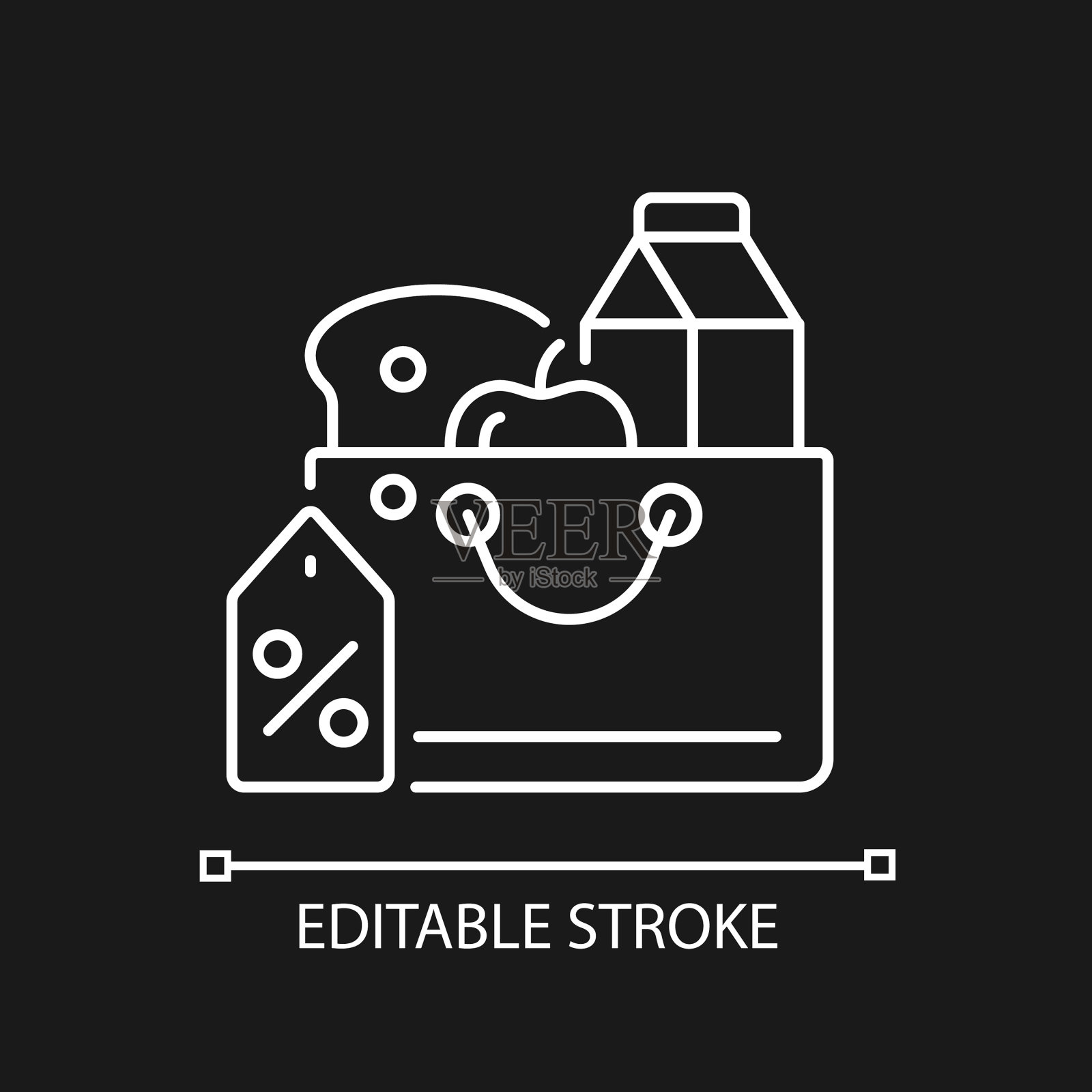 降低食品价格线性图标的黑暗主题插画图片素材