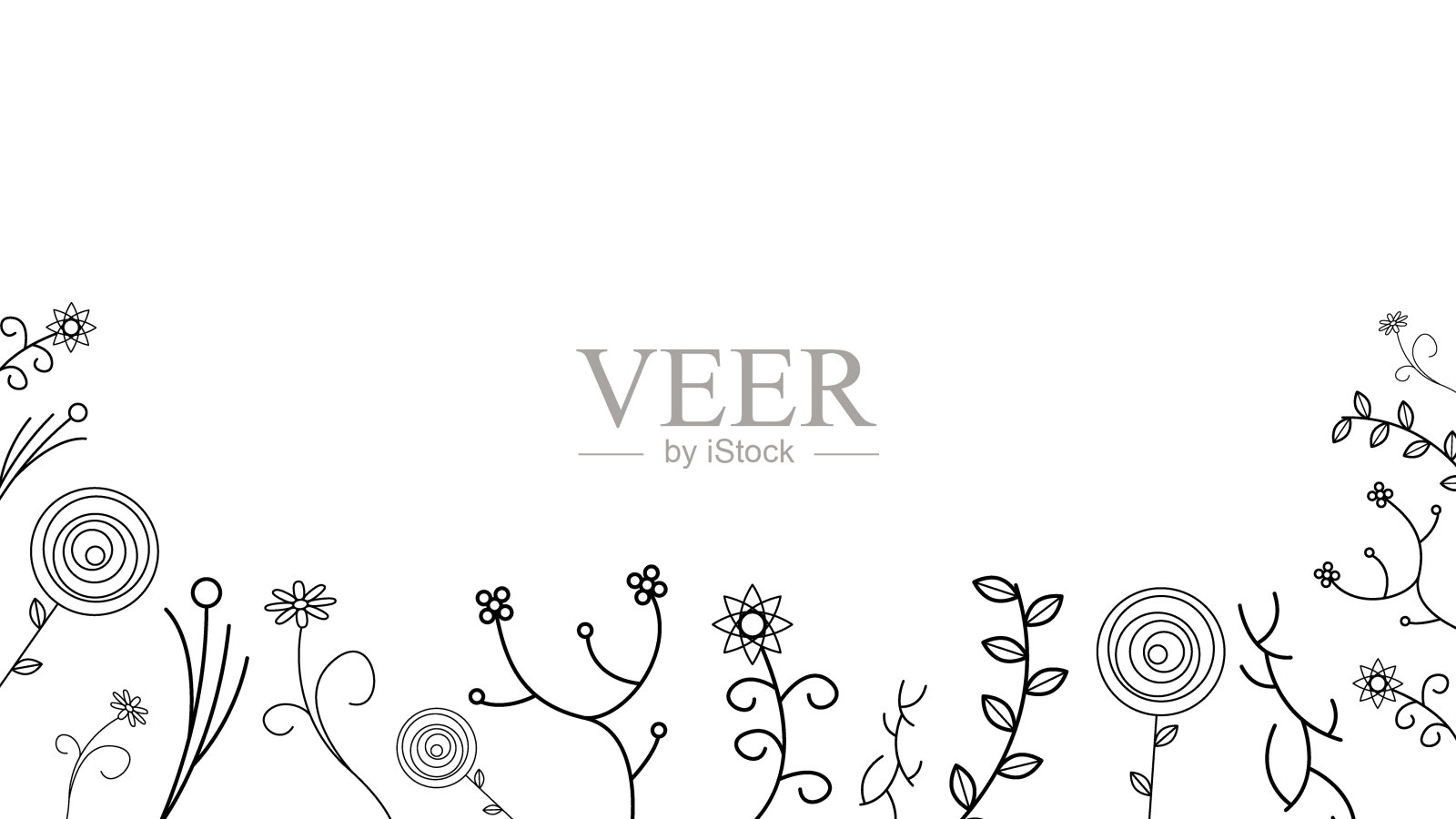 抽象涂鸦背景自然夏季元素手绘收集植物草本植物志叶枝藤花植物元素矢量设计风格插画图片素材