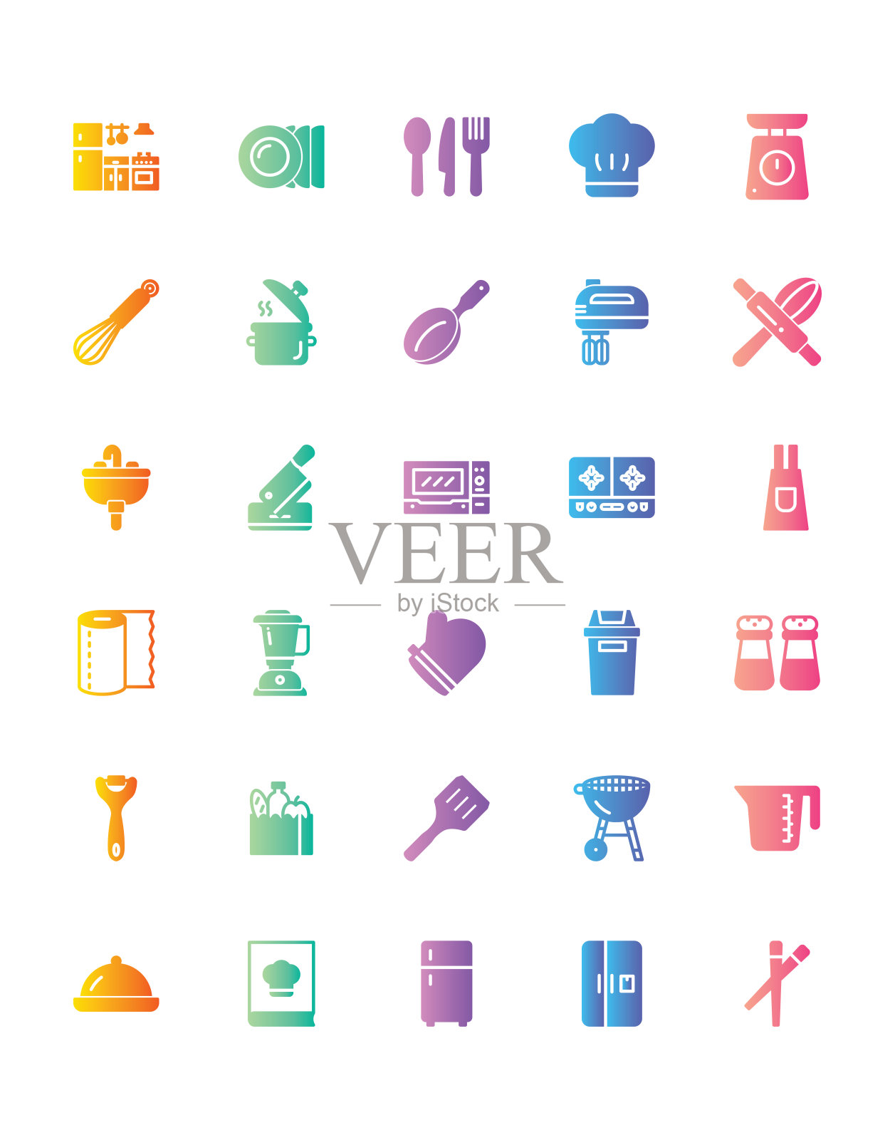 厨房图标设置30孤立的白色背景图标素材