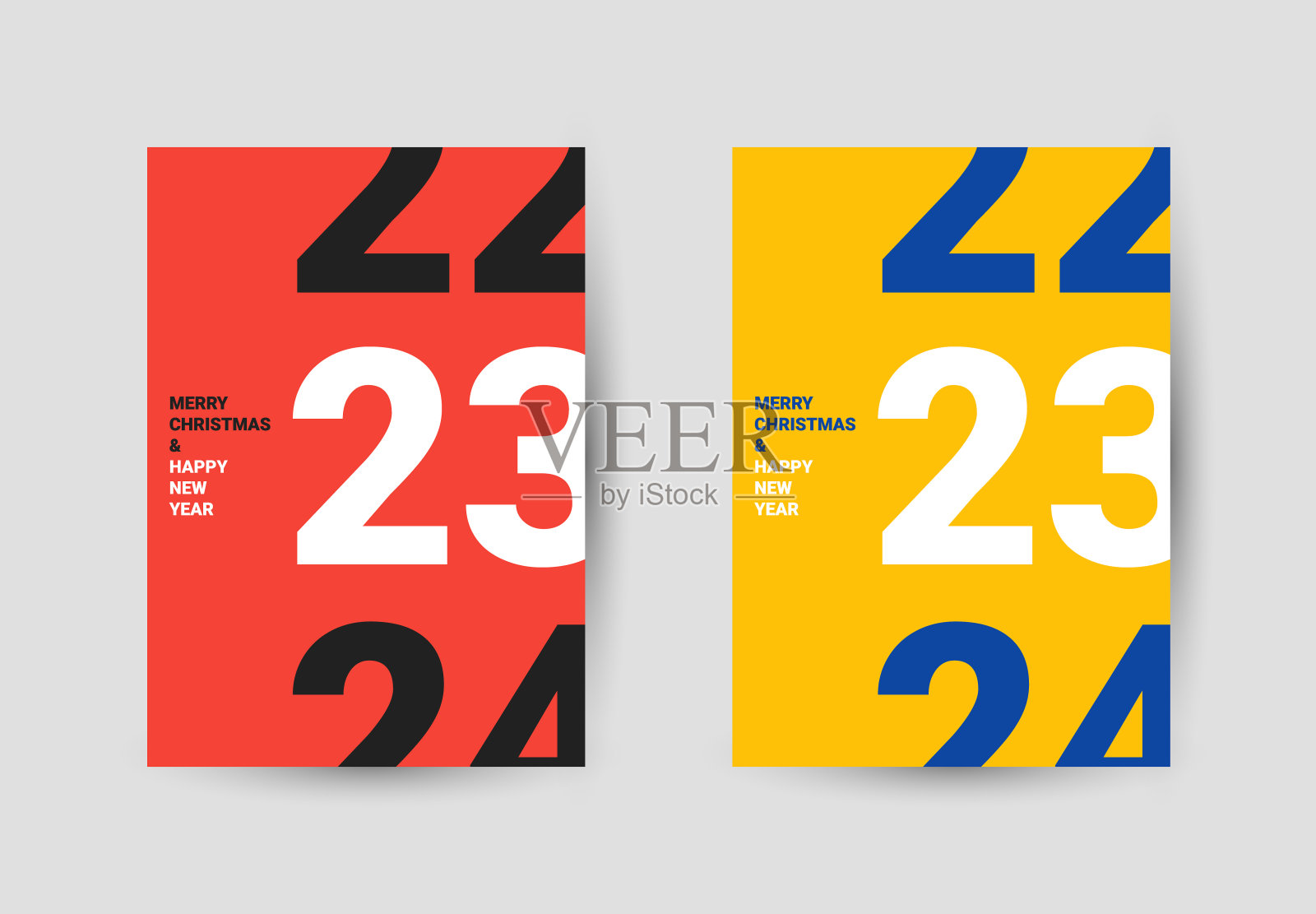 2023年新年快乐海报创意理念设计模板排版标志2023。海报有黑、红、黄、蓝两种颜色。矢量插图。插画图片素材