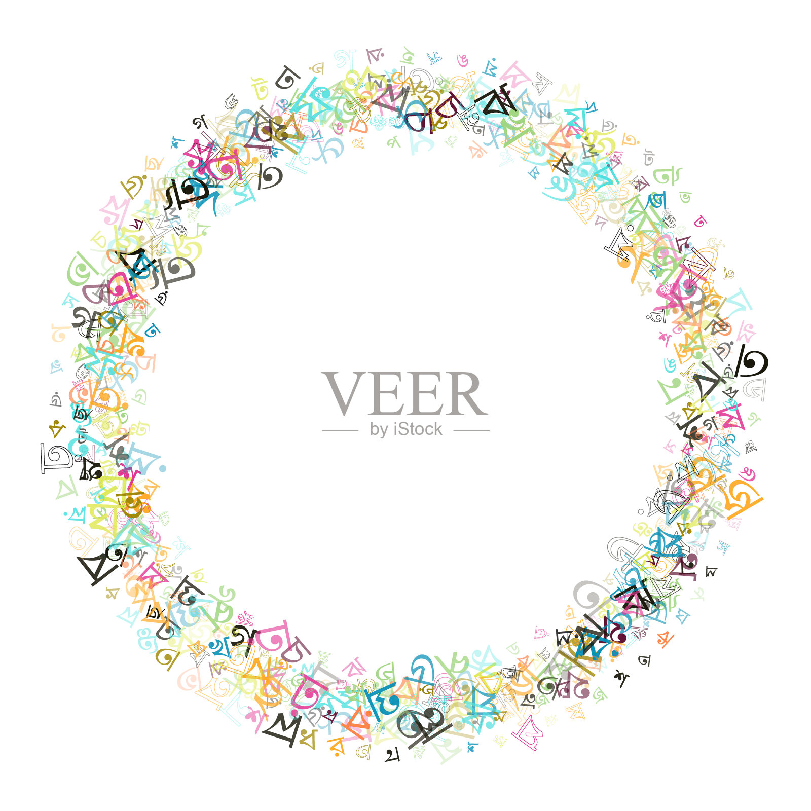 彩色矢量背景由孟加拉字母，脚本，字母或字符在平面风格。插画图片素材