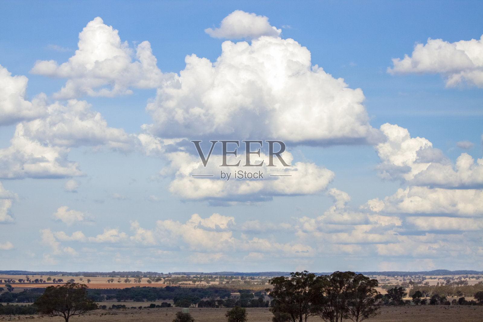 澳大利亚景观，蓝天白云在干燥的土地上，背景与复制空间照片摄影图片