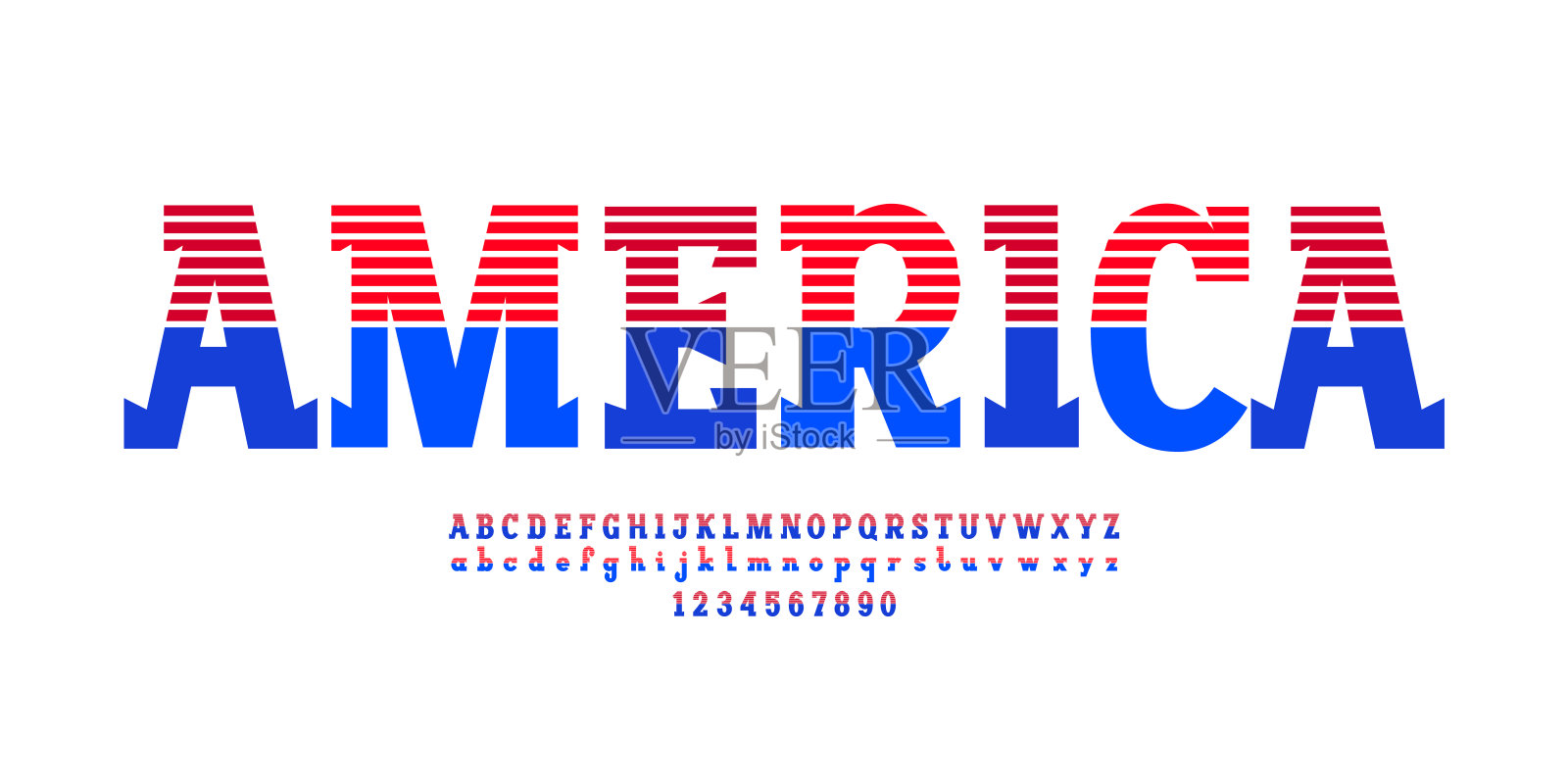 明亮的字体，平板衬线字母，大写小写字母和数字条纹风格插画图片素材