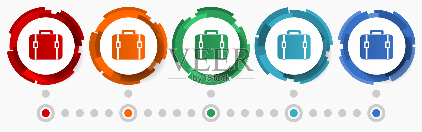 手提箱，案例概念矢量图标集，现代设计抽象web按钮5种颜色选项，信息图表模板图标素材