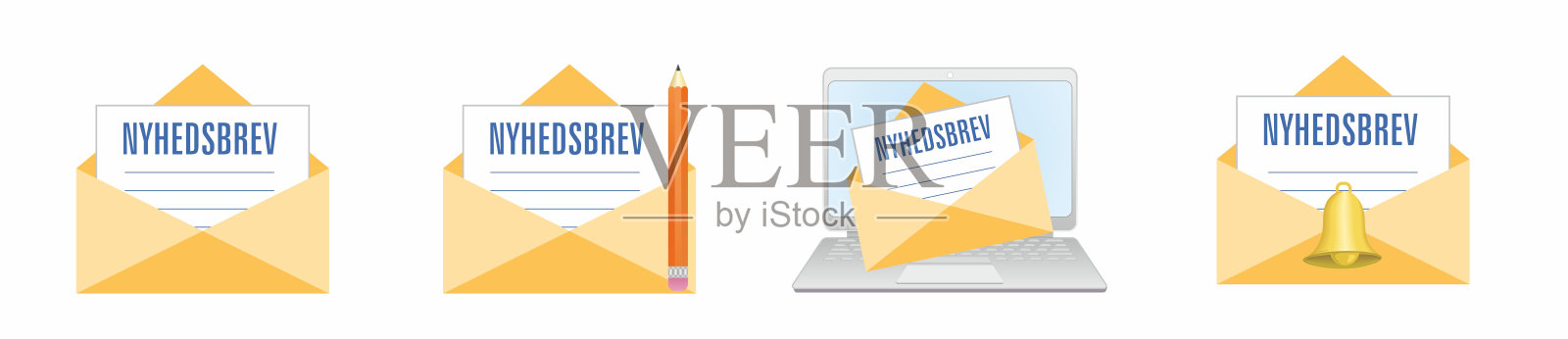 丹麦语的新闻图标，文字Nyhedsbrev(意思是新闻)。矢量插图。插画图片素材