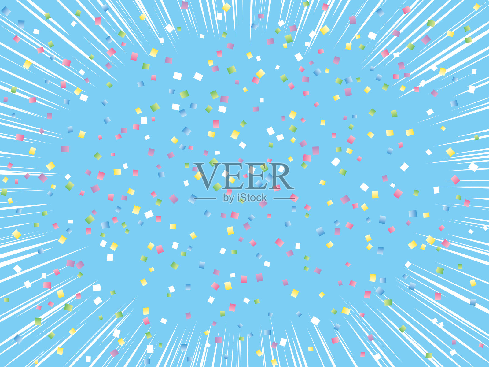 彩屑和简单的白色集中线背景(浅蓝色)插画图片素材