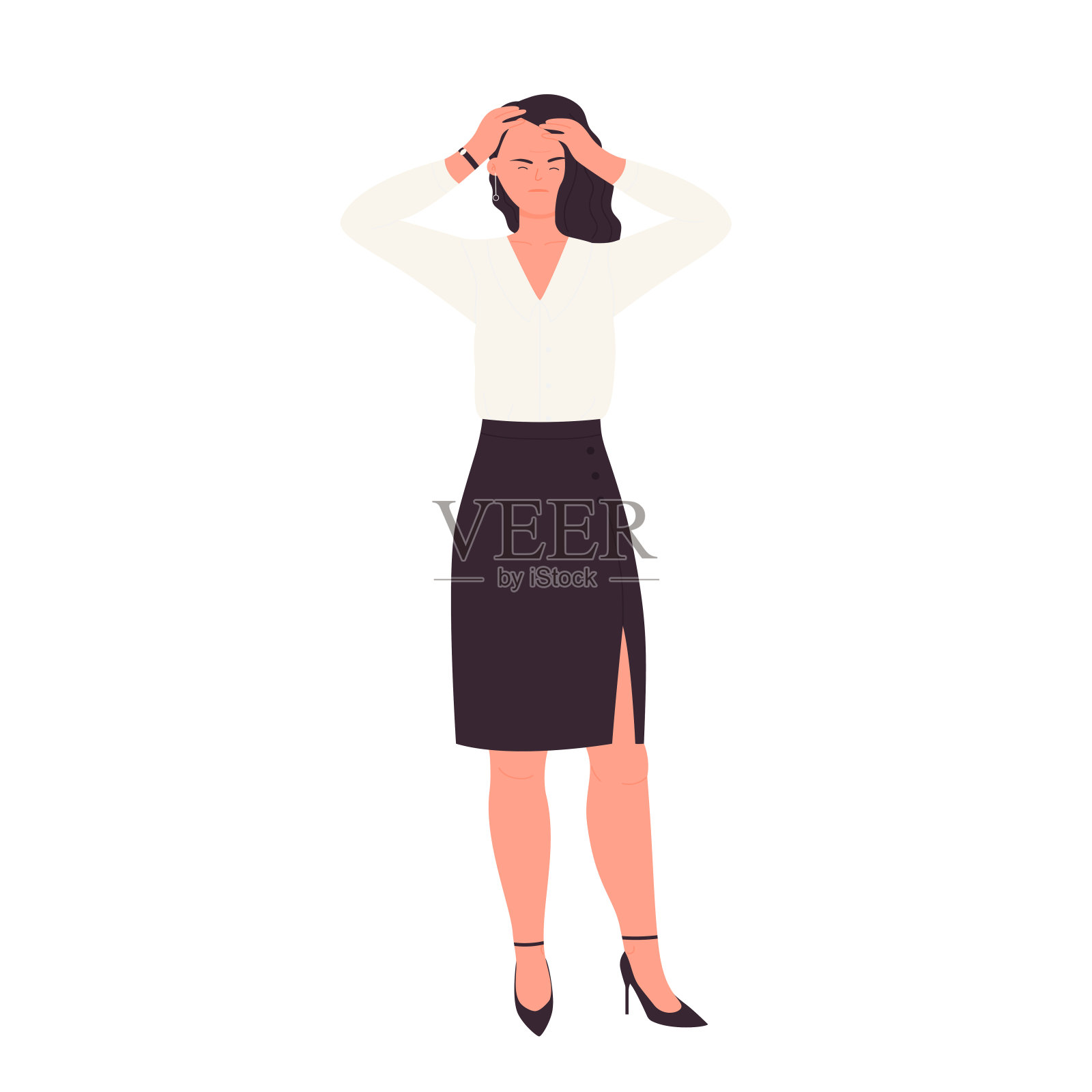 愤怒的女商人扶着她的头插画图片素材