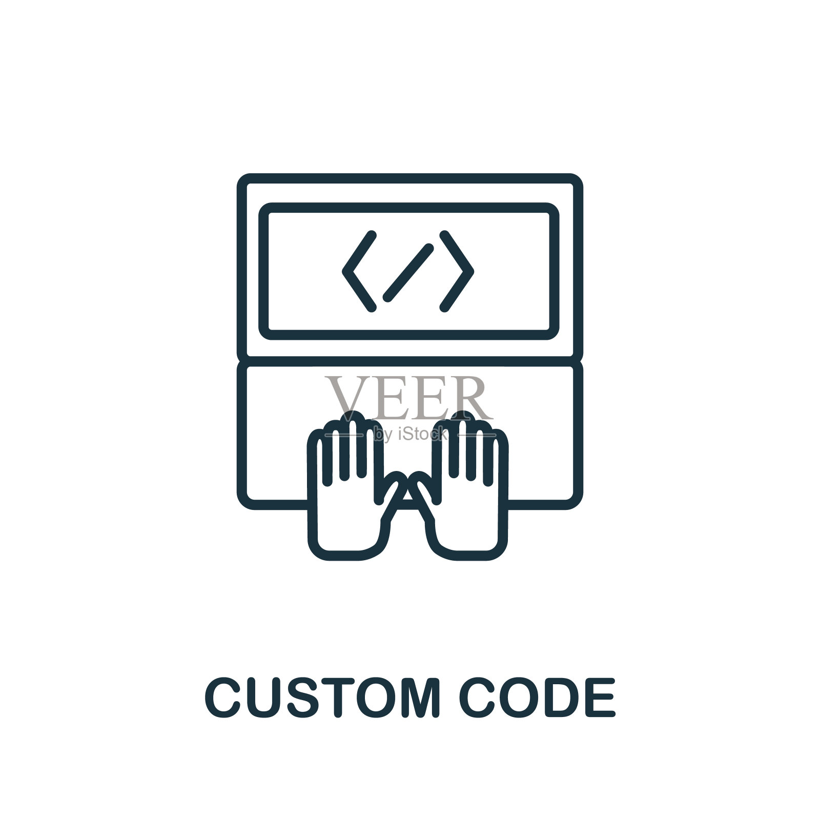 自定义代码图标从生产管理集合。简单的线自定义代码图标模板，网页设计和信息图图标素材