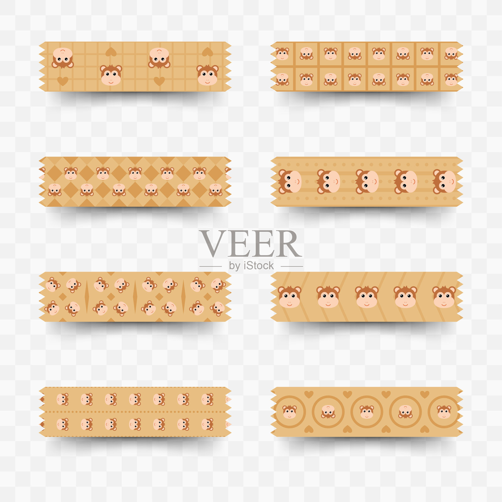 一套猴子washi磁带插画图片素材