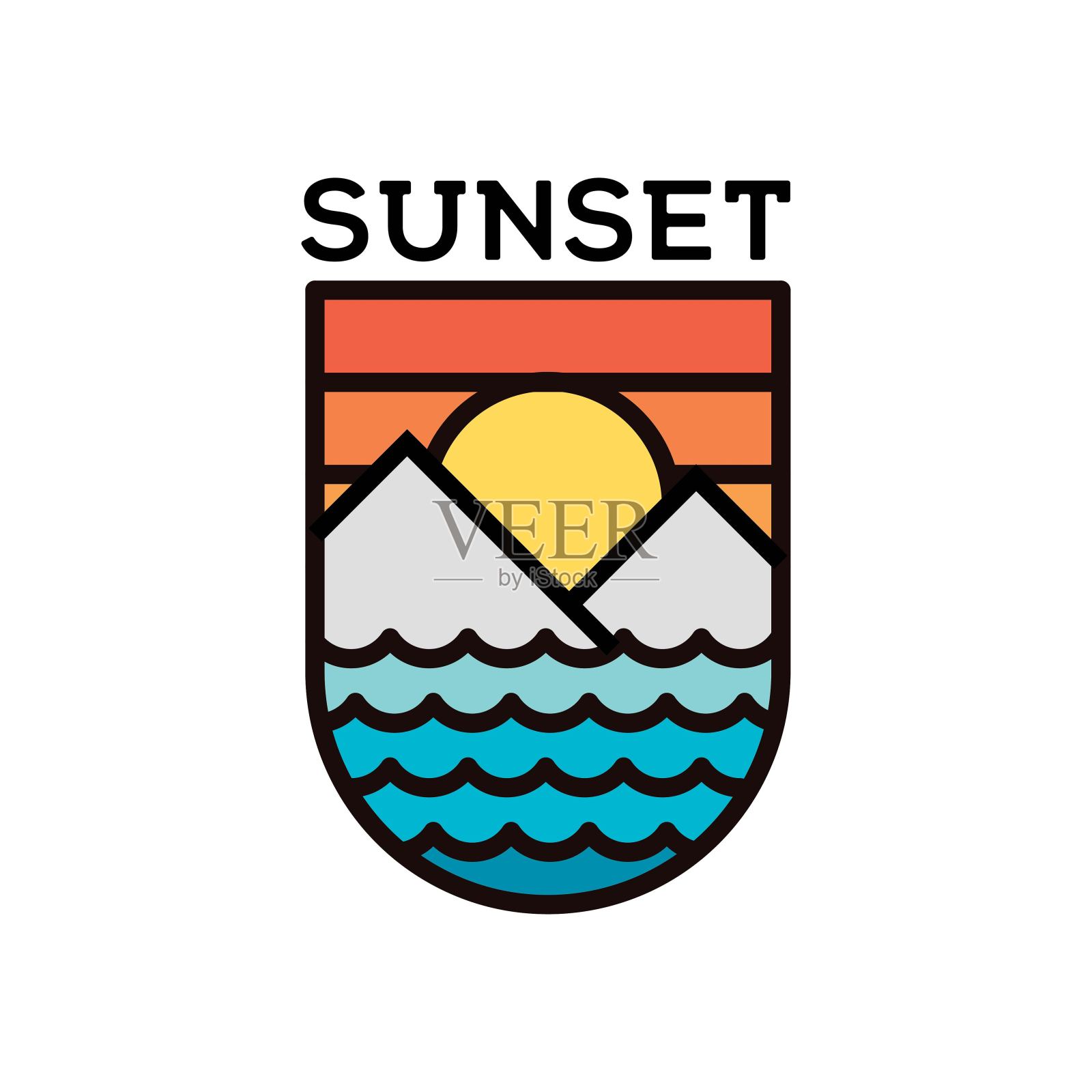 山与太阳插图标志设计元素图片