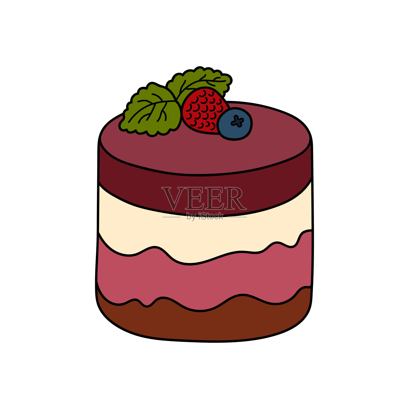 漂亮的涂鸦蛋糕。设计素描元素的菜单咖啡馆，小酒馆，餐厅，咖啡馆，面包店，标签，海报，横幅，传单和包装。矢量彩色插图在白色背景。插画图片素材