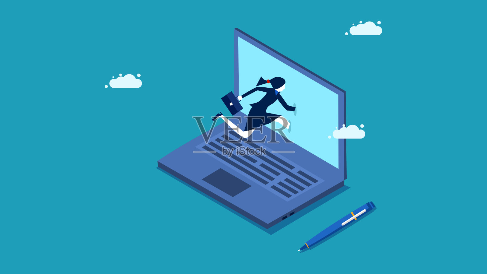 在线工作。通过笔记本电脑加入会议。业务概念向量插画图片素材