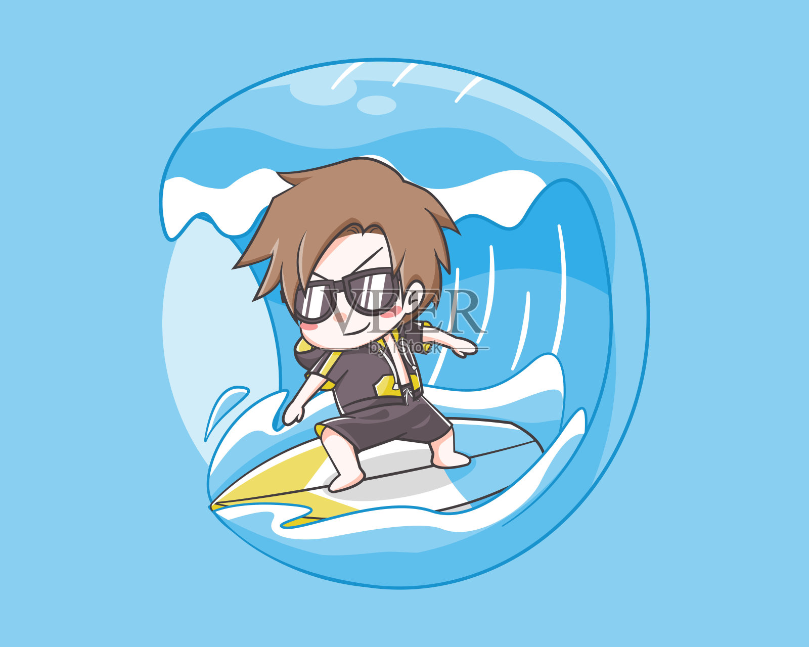 可爱的男孩在夏天的卡通插图插画图片素材