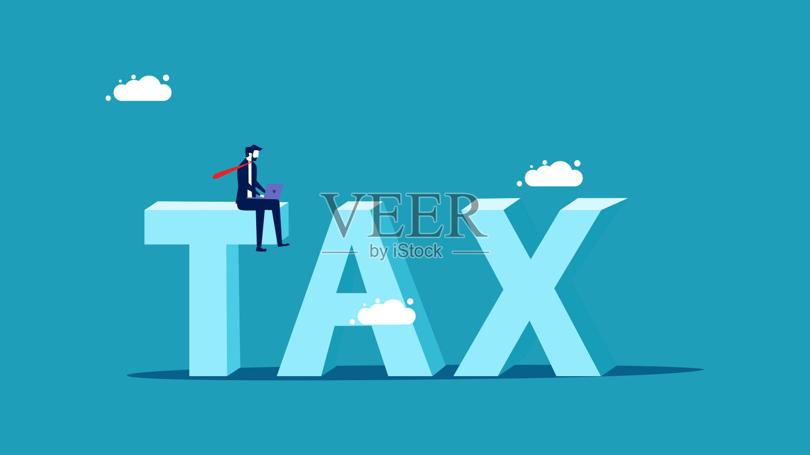 税收和工作。商人正在研究税收文本这个词。业务概念向量插画图片素材