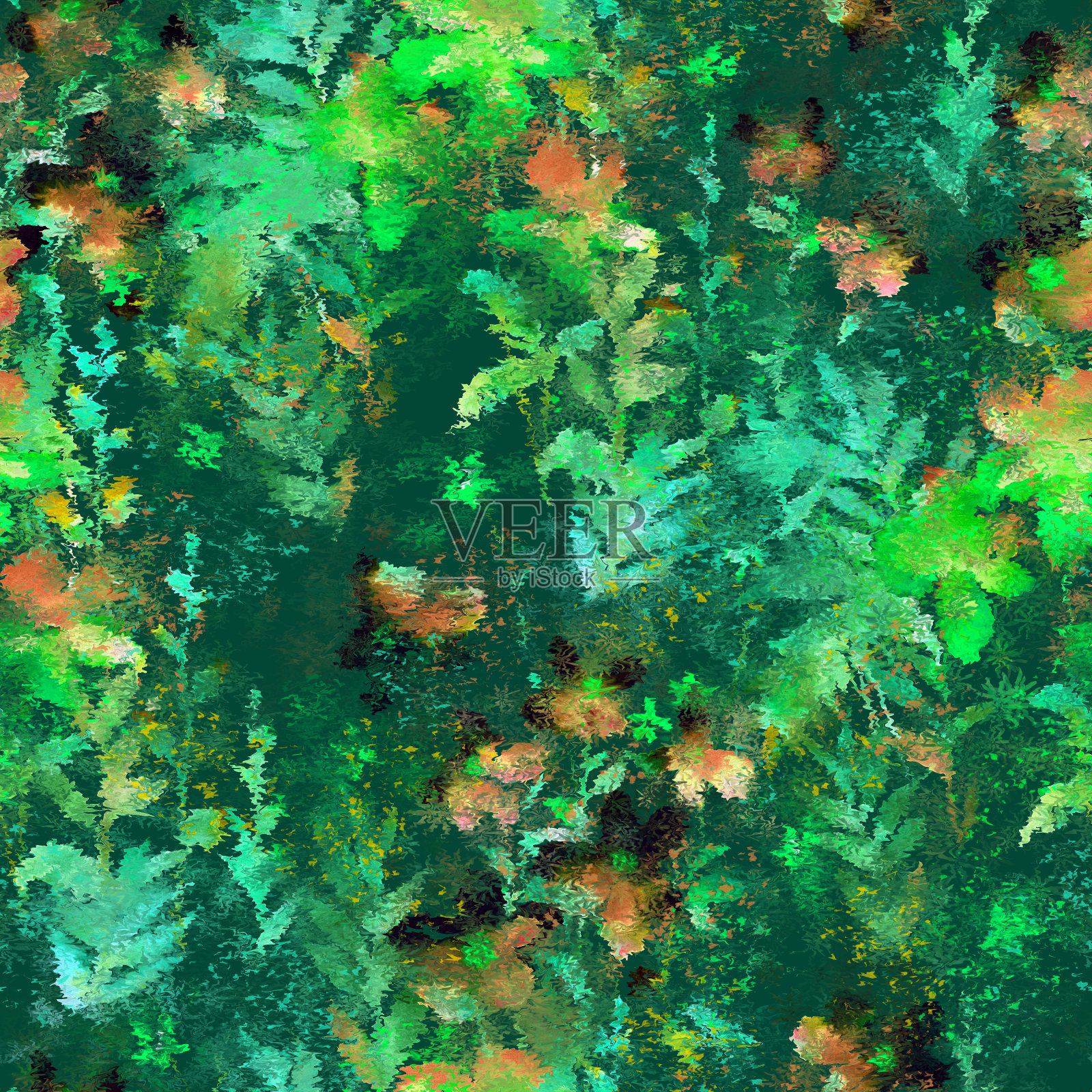 水彩花卉无缝图案与模糊普罗旺斯植物剪影。春天的自然背景，草地上的花朵被污渍和油漆的飞溅，grunge纹理。时髦的设计。插画图片素材