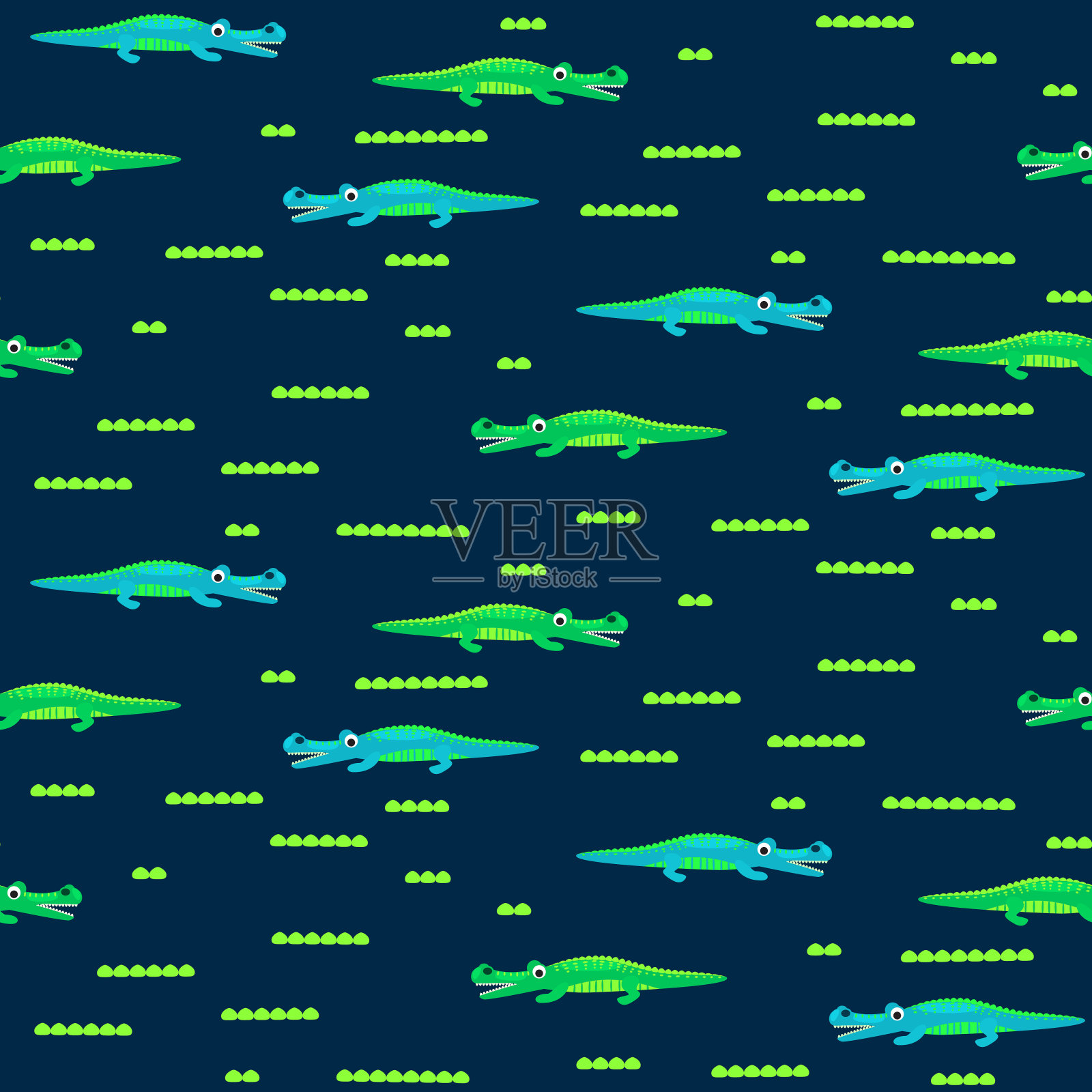 鳄鱼图案可爱动物卡通丛林无缝插图。鳄鱼的背景设计元素图片