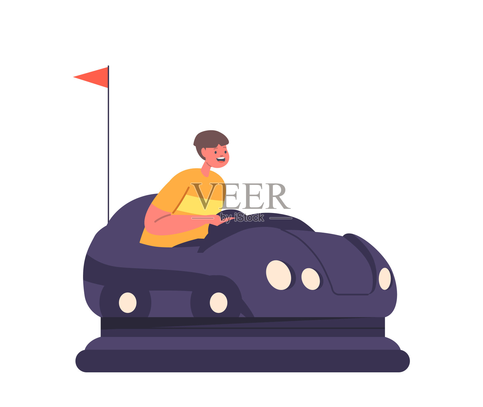 儿童骑碰碰车，电动汽车，游乐园的吸引力。在游乐场或嘉年华的儿童角色乐趣插画图片素材