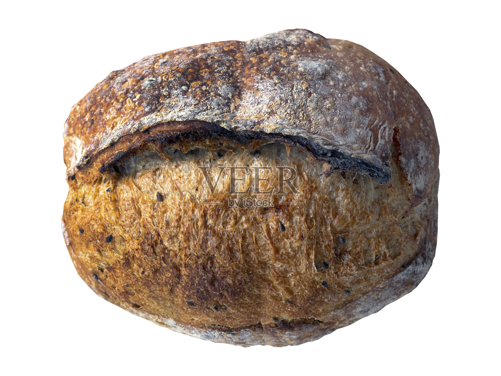 直接上面的观点烤棕色的自制酵母，孤立的，透明的背景与复制空间照片摄影图片