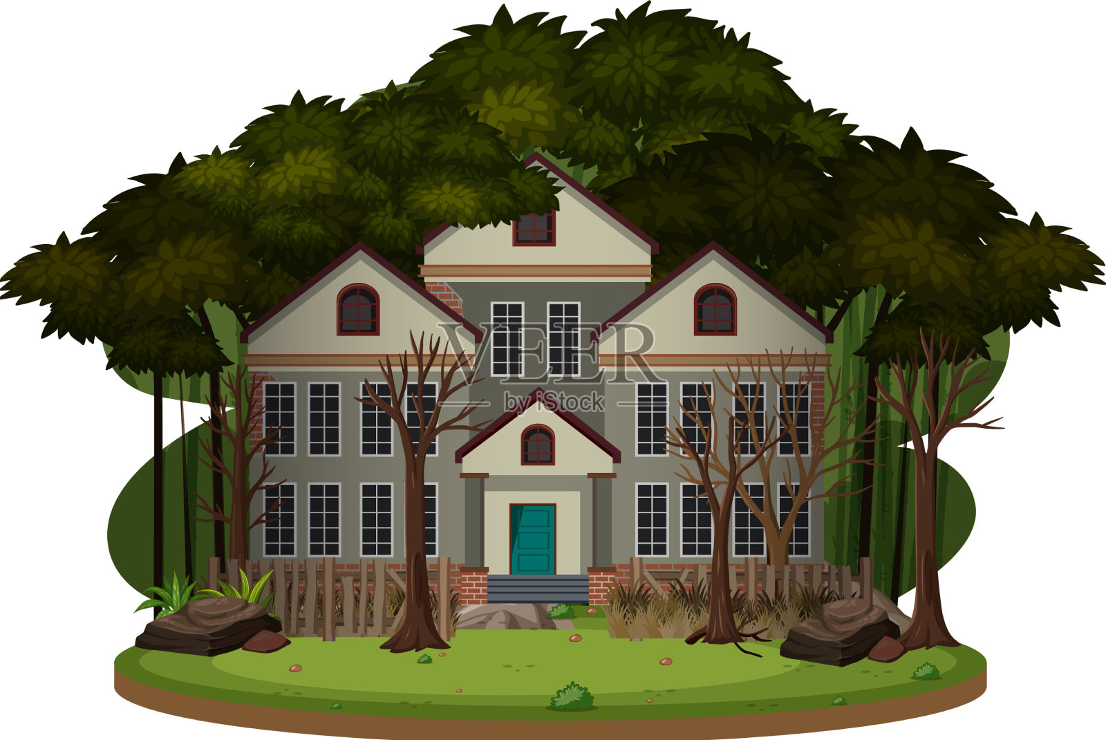 树林里一座阴森森的老房子设计元素图片