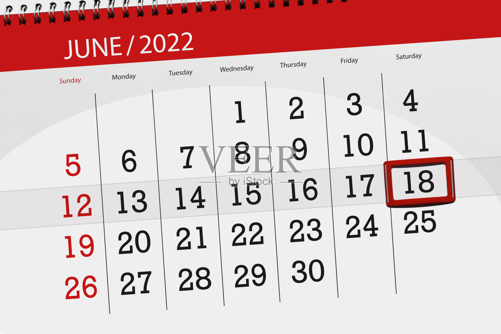 2022年6月的日历，截止日期，18日，周六设计模板素材