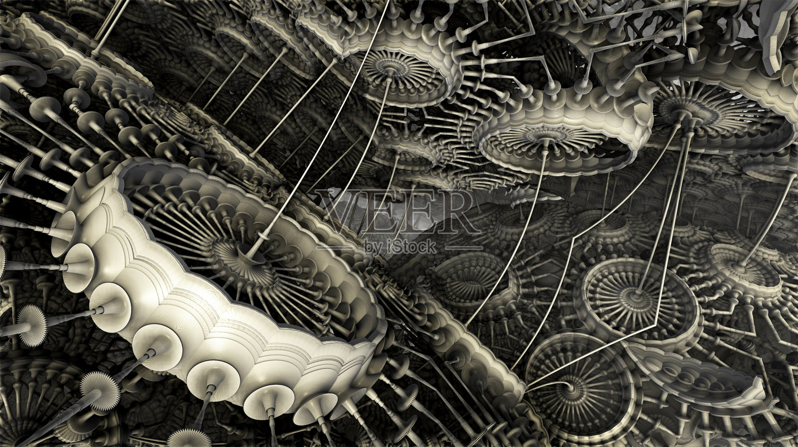 银质建筑和构筑物，抽象异想天开的古代文明建筑机械照片摄影图片