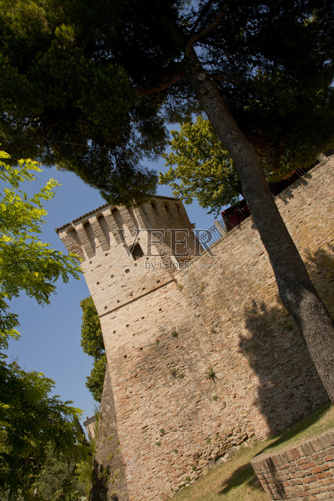 蒙特格里多尔夫，中世纪的村庄，早晨用独角舞加固。艾米利亚-罗马涅里米尼,。意大利照片摄影图片