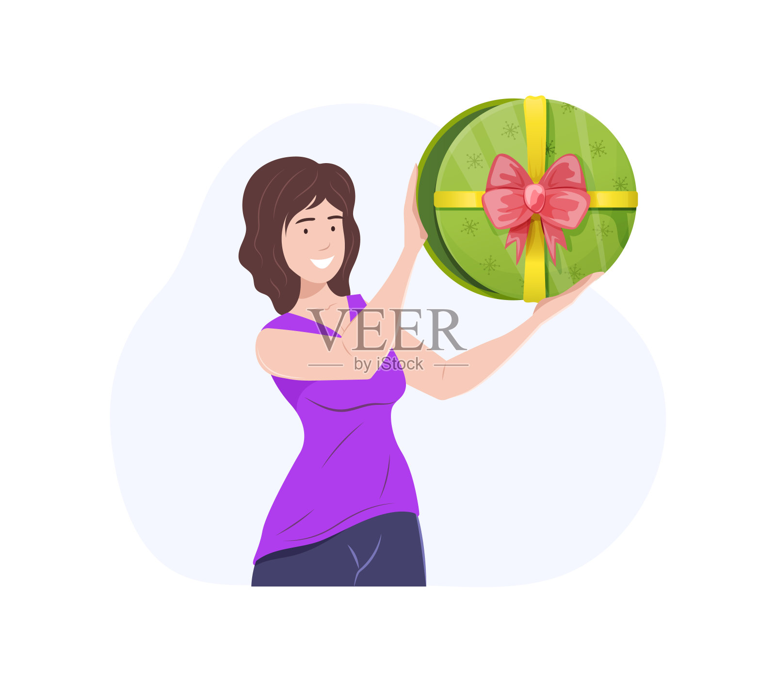 快乐的女孩手里拿着礼物盒插画图片素材