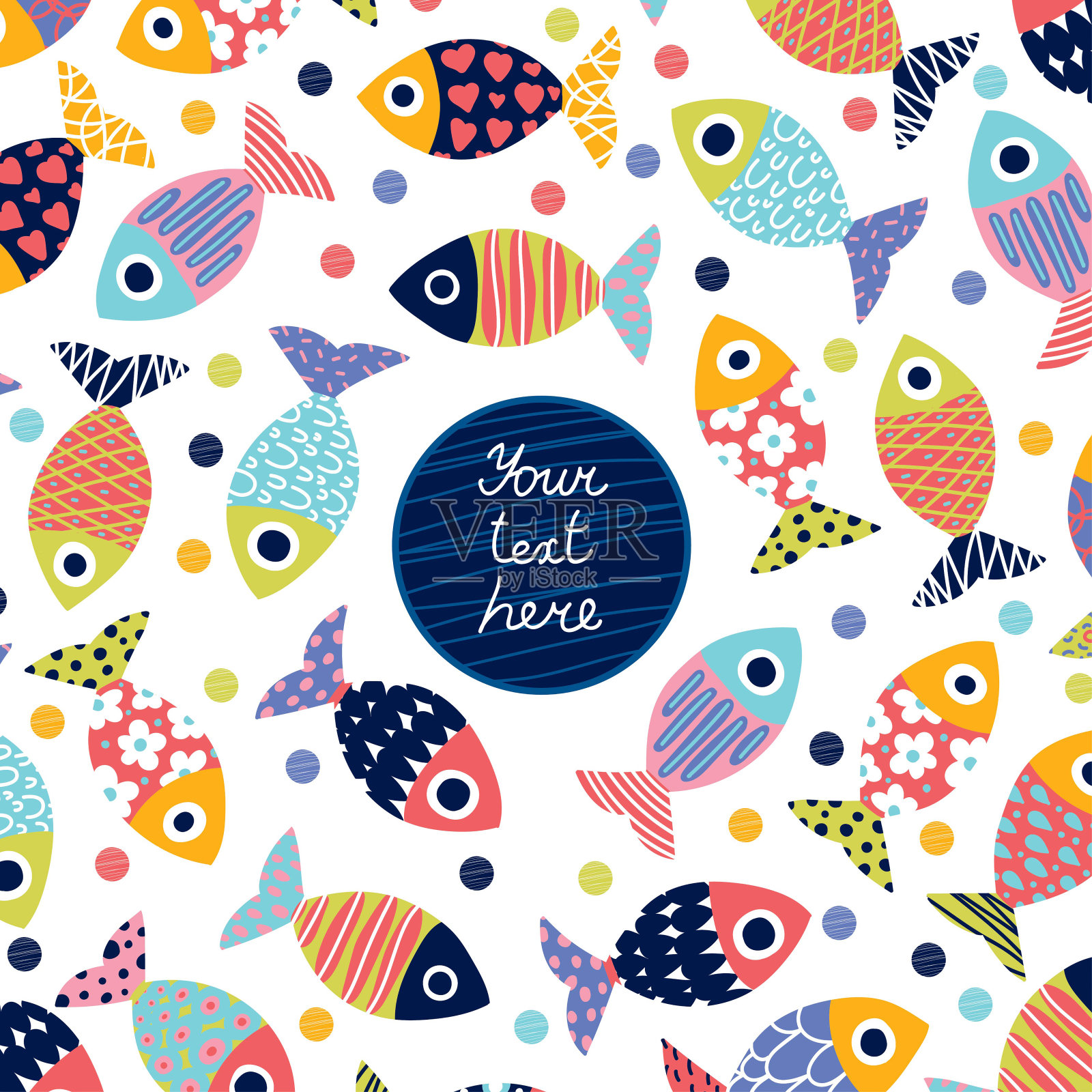 可爱的鱼卡。插画图片素材